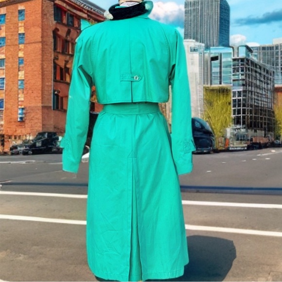 VINTAGE London Fog teal green trench coat|10P - Picture 6 of 11